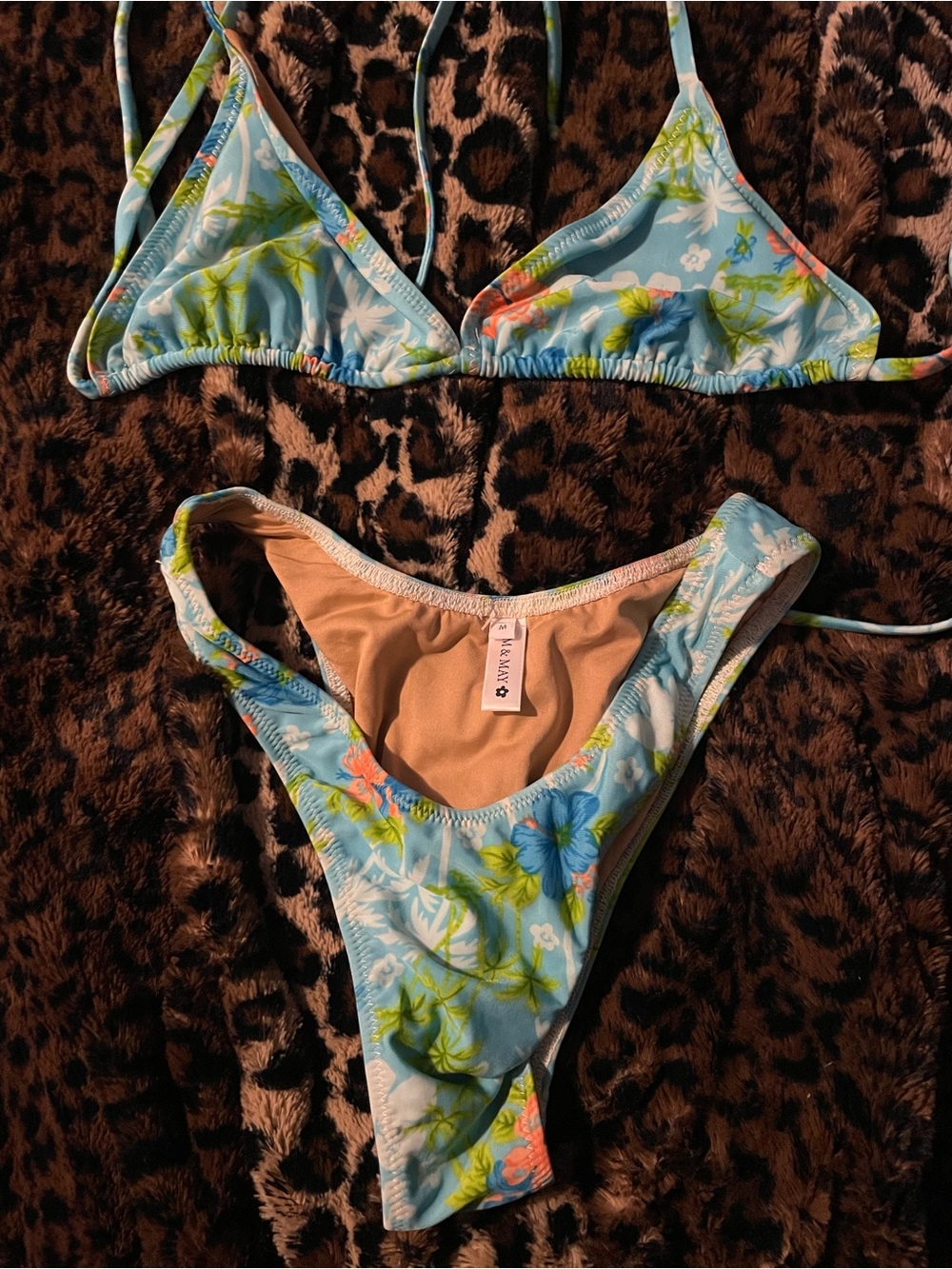 Light Blue Floral Triangle Bikini Set